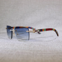 Load image into Gallery viewer, Vintage Rhinestone Black White Buffalo Horn Rimless Sunglasses Men Wood Sun Glasses Metal Frame Shades for Summer Club Eyewear