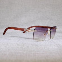 Load image into Gallery viewer, Vintage Rhinestone Black White Buffalo Horn Rimless Sunglasses Men Wood Sun Glasses Metal Frame Shades for Summer Club Eyewear