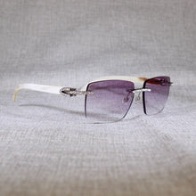Load image into Gallery viewer, Vintage Rhinestone Black White Buffalo Horn Rimless Sunglasses Men Wood Sun Glasses Metal Frame Shades for Summer Club Eyewear