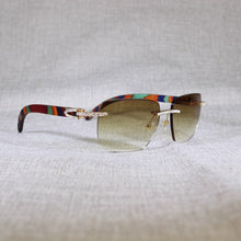 Load image into Gallery viewer, Vintage Rhinestone Black White Buffalo Horn Rimless Sunglasses Men Wood Sun Glasses Metal Frame Shades for Summer Club Eyewear