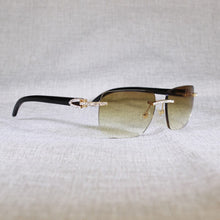 Load image into Gallery viewer, Vintage Rhinestone Black White Buffalo Horn Rimless Sunglasses Men Wood Sun Glasses Metal Frame Shades for Summer Club Eyewear