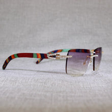 Load image into Gallery viewer, Vintage Rhinestone Black White Buffalo Horn Rimless Sunglasses Men Wood Sun Glasses Metal Frame Shades for Summer Club Eyewear