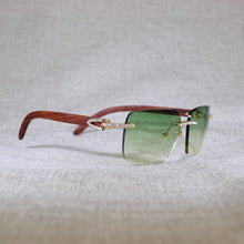 Load image into Gallery viewer, Vintage Rhinestone Black White Buffalo Horn Rimless Sunglasses Men Wood Sun Glasses Metal Frame Shades for Summer Club Eyewear