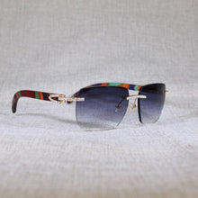 Load image into Gallery viewer, Vintage Rhinestone Black White Buffalo Horn Rimless Sunglasses Men Wood Sun Glasses Metal Frame Shades for Summer Club Eyewear
