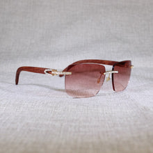 Load image into Gallery viewer, Vintage Rhinestone Black White Buffalo Horn Rimless Sunglasses Men Wood Sun Glasses Metal Frame Shades for Summer Club Eyewear