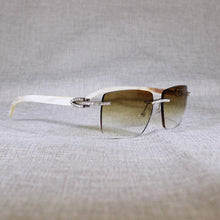 Load image into Gallery viewer, Vintage Rhinestone Black White Buffalo Horn Rimless Sunglasses Men Wood Sun Glasses Metal Frame Shades for Summer Club Eyewear