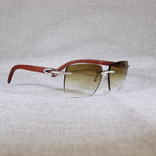 Load image into Gallery viewer, Vintage Rhinestone Black White Buffalo Horn Rimless Sunglasses Men Wood Sun Glasses Metal Frame Shades for Summer Club Eyewear