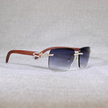 Load image into Gallery viewer, Vintage Rhinestone Black White Buffalo Horn Rimless Sunglasses Men Wood Sun Glasses Metal Frame Shades for Summer Club Eyewear
