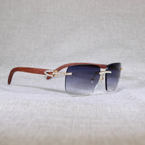 Vintage Rhinestone Black White Buffalo Horn Rimless Sunglasses Men Wood Sun Glasses Metal Frame Shades for Summer Club Eyewear