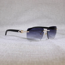 Load image into Gallery viewer, Vintage Rhinestone Black White Buffalo Horn Rimless Sunglasses Men Wood Sun Glasses Metal Frame Shades for Summer Club Eyewear