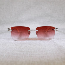 Load image into Gallery viewer, Vintage Rhinestone Black White Buffalo Horn Rimless Sunglasses Men Wood Sun Glasses Metal Frame Shades for Summer Club Eyewear