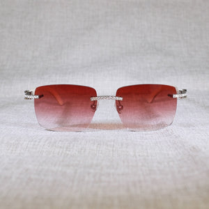 Vintage Rhinestone Black White Buffalo Horn Rimless Sunglasses Men Wood Sun Glasses Metal Frame Shades for Summer Club Eyewear
