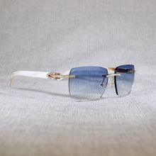 Load image into Gallery viewer, Vintage Rhinestone Black White Buffalo Horn Rimless Sunglasses Men Wood Sun Glasses Metal Frame Shades for Summer Club Eyewear