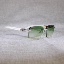 Load image into Gallery viewer, Vintage Rhinestone Black White Buffalo Horn Rimless Sunglasses Men Wood Sun Glasses Metal Frame Shades for Summer Club Eyewear