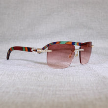 Load image into Gallery viewer, Vintage Rhinestone Black White Buffalo Horn Rimless Sunglasses Men Wood Sun Glasses Metal Frame Shades for Summer Club Eyewear