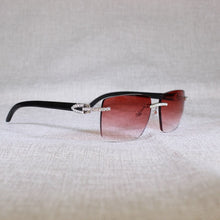 Load image into Gallery viewer, Vintage Rhinestone Black White Buffalo Horn Rimless Sunglasses Men Wood Sun Glasses Metal Frame Shades for Summer Club Eyewear