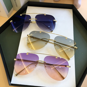 Vintage Rimless Alloy Aviation Pilot Sunglasses for Men 2023 Brand Gradient Sun Glasses Female Metal Oval Shades Black Brown