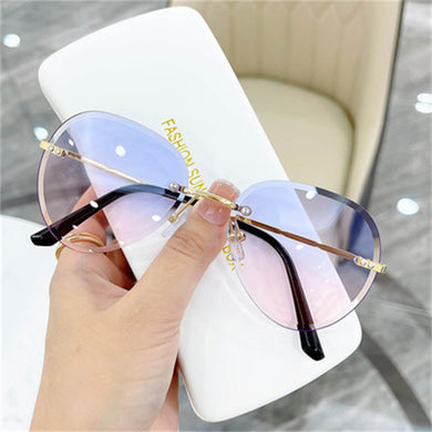 Vintage Rimless Alloy Aviation Pilot Sunglasses for Men 2023 Brand Gradient Sun Glasses Female Metal Oval Shades Black Brown
