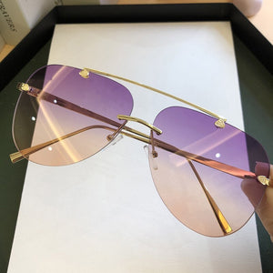 Vintage Rimless Alloy Aviation Pilot Sunglasses for Men 2023 Brand Gradient Sun Glasses Female Metal Oval Shades Black Brown