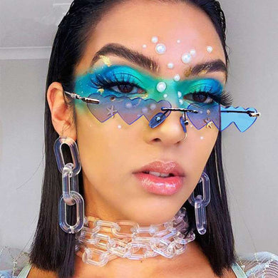 Vintage Rimless Love Heart Sunglasses Women  Small Sun Glasses Female Retro Punk Blue Pink Mirror Oculos Feminino