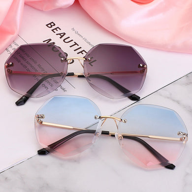 Vintage Rimless Round Sunglasses Women  Brand Designer Sun Glasses Female Polygon Oval Mirror Oculos De Sol