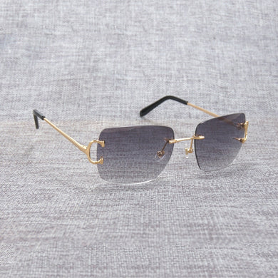 Vintage Rimless Square C Wire Sunglasses Men Oculos Shade Diamond Cutting Metal Frame Oval Gafas Women for Beaching Driving