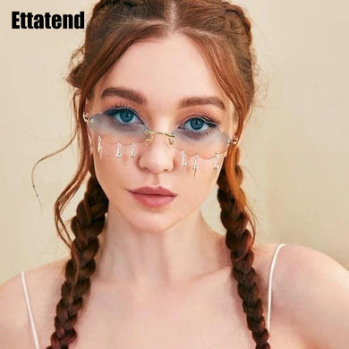 Vintage Rimless Sunglasses Women 2023 Clouds Steampunk Sunglasses Men Frameless Glasses Lightning Pendant Shades UV400 Oculos