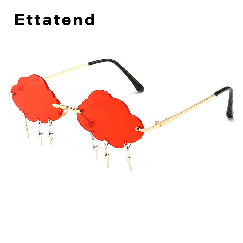 Vintage Rimless Sunglasses Women 2023 Clouds Steampunk Sunglasses Men Frameless Glasses Lightning Pendant Shades UV400 Oculos