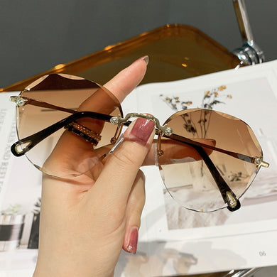 Vintage Rimless Sunglasses Women Brand Designer Gradient Sun Glasses Female Cutting Lens Retro Ladies Eyeglasses