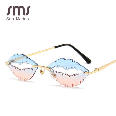 Vintage Rimless Sunglasses Women Men  Lip Shape Glasses Steampunk Sun Glasses Shades Glasses UV400 Oculos Men