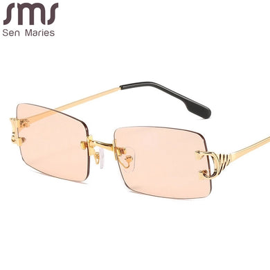 Vintage Rimless Sunglasses Women Men Retro Brand Designer Sun Glasses Female Male Rectangle Eyewear UV400 Oculos De Sol