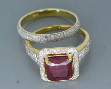 Vintage Ring Sets Ruby Diamond Gold Engagement Rings Solid 14Kt Yellow Gold Jewelry for Women Wedding