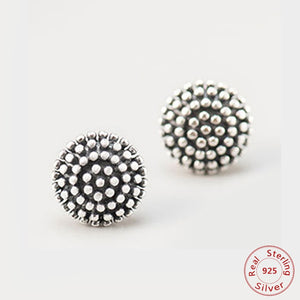 Vintage Round Ball Shape Genuine 925 Sterling Silver Stud Earrings for Women Vintage Party 925 Silver Jewelry