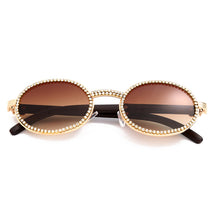 Load image into Gallery viewer, Vintage Round Diamond Sunglasses Men 2023  Women Oval Crystal Wood Punk Glasses Eyewear UV400 Gafas de sol