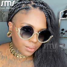 Load image into Gallery viewer, Vintage Round Diamond Sunglasses Women 2023  Women Oval Crystal Retro Glasses Rhinestone Shades Eyewear UV400