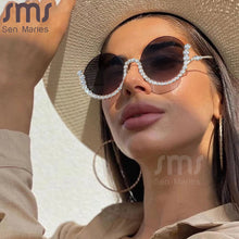 Load image into Gallery viewer, Vintage Round Diamond Sunglasses Women 2023  Women Oval Crystal Retro Glasses Rhinestone Shades Eyewear UV400