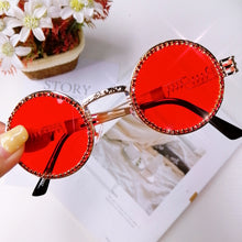 Load image into Gallery viewer, Vintage Round Diamond Sunglasses Women  Brand Steampunk Clear Lens Red Yellow Rhinestone Eyeglasses UV400 Gafas De Sol