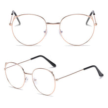 Load image into Gallery viewer, Vintage Round Glasses for Women Cute Cat Ear Classic Metal Flat Mirror Optical Spectacles Frame Unisex Vision Care Eyeglasses