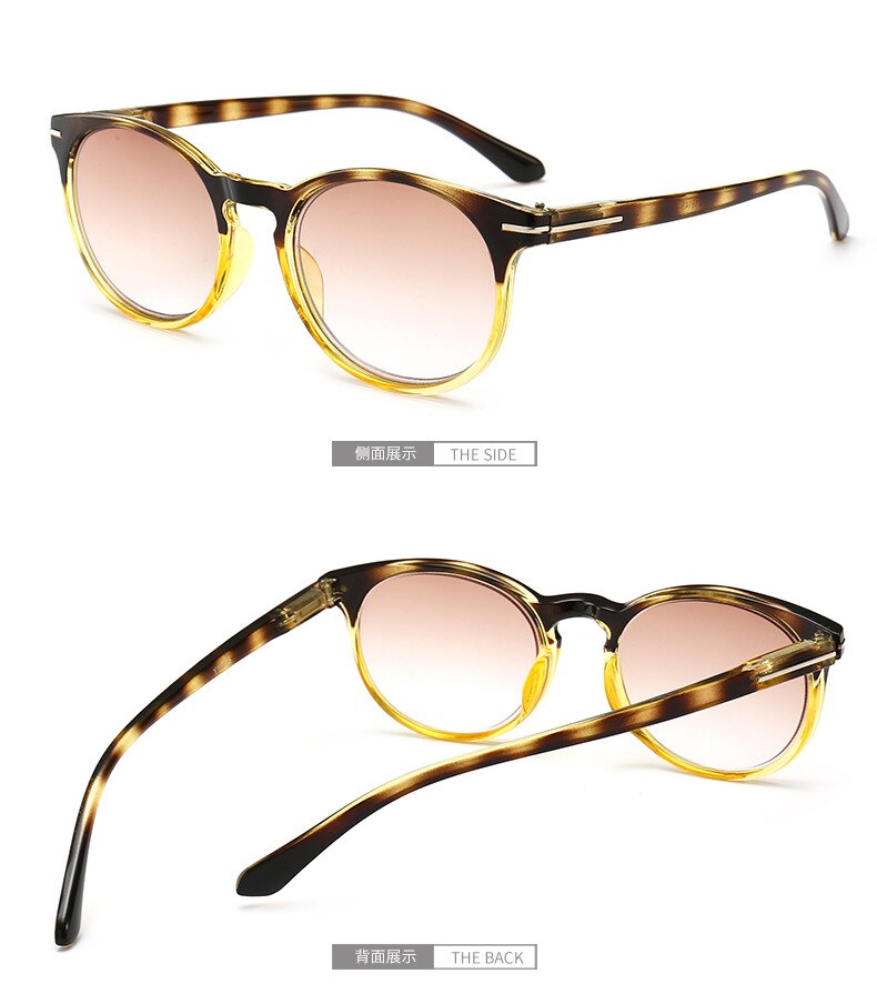 Vintage Round Gradient Brown Lens Reading Glasses Men Women Spring Hinge Presbyopic Eyeglasses Diopter Hyperopia +1.0-+4.0