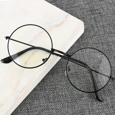 Vintage Round Metal Frame  Personality College Style Clear Lens Eye Glasses Frames blue-light eye protection mobile phone game
