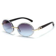 Load image into Gallery viewer, Vintage Round Rhinestone Sunglasses Women Wood Grain Legs Steampunk Sun Glasses Men Oval Crystal Eyeglasses Shades UV400