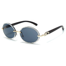 Load image into Gallery viewer, Vintage Round Rhinestone Sunglasses Women Wood Grain Legs Steampunk Sun Glasses Men Oval Crystal Eyeglasses Shades UV400