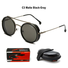 Load image into Gallery viewer, Vintage Round Steam Punk Sunglasses Men Women With Case Brand Retro Classic Driving Fishing Eye Sun Glasses gafas de sol hombre