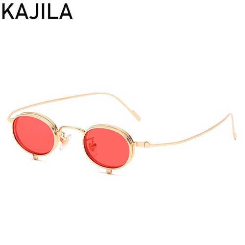 Vintage Round Steampunk Flip Sunglasses Men 2023  Brand Retro Small Frame Punk Sun Glasses For Women Oval Eyewear Shades