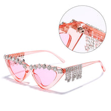 Load image into Gallery viewer, Vintage Sexy Red Women Tassel Diamond Sunglasses  Brand Designer Black Cat Eye Rhinestone Glasses oculos feminino