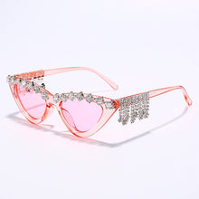 Load image into Gallery viewer, Vintage Sexy Red Women Tassel Diamond Sunglasses  Brand Designer Black Cat Eye Rhinestone Glasses oculos feminino