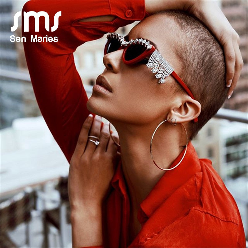 Vintage Sexy Red Women Tassel Diamond Sunglasses Brand  display picture 3