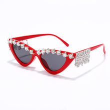 Load image into Gallery viewer, Vintage Sexy Red Women Tassel Diamond Sunglasses  Brand Designer Black Cat Eye Rhinestone Glasses oculos feminino