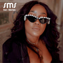Load image into Gallery viewer, Vintage Sexy Red Women Tassel Diamond Sunglasses  Brand Designer Black Cat Eye Rhinestone Glasses oculos feminino