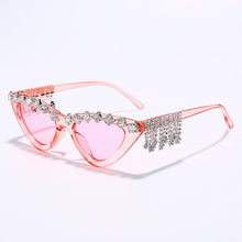 Load image into Gallery viewer, Vintage Sexy Red Women Tassel Diamond Sunglasses  Brand Designer Black Cat Eye Rhinestone Glasses oculos feminino